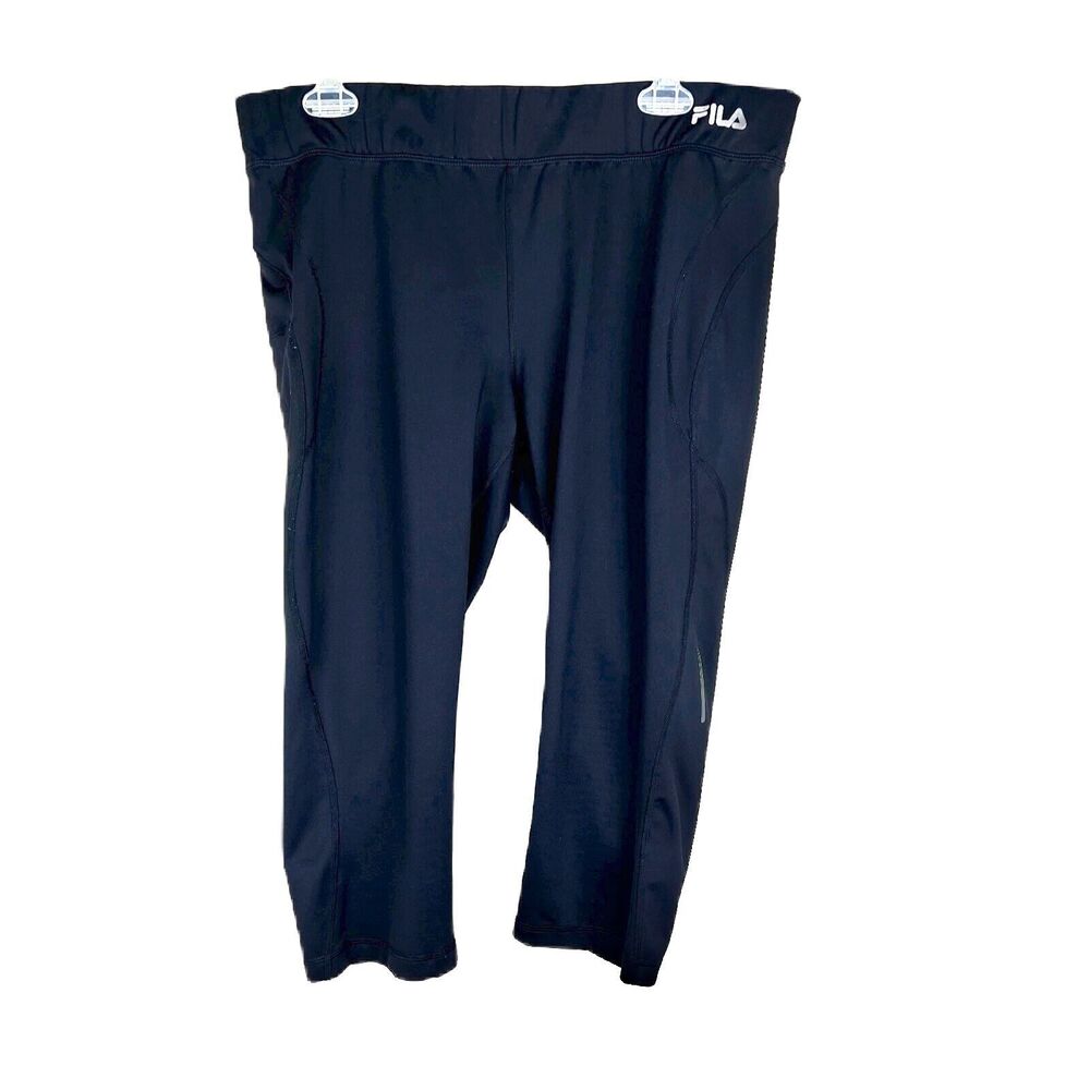 Fila Leggings Women Extra Large Black Cropped Pull On Activewear Athletic Sport
